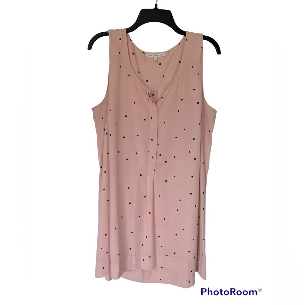 DANIEL RAINN PINK BROWN SQUARE DOT HIGH LOW SLEEVELESS BLOUSE TANK